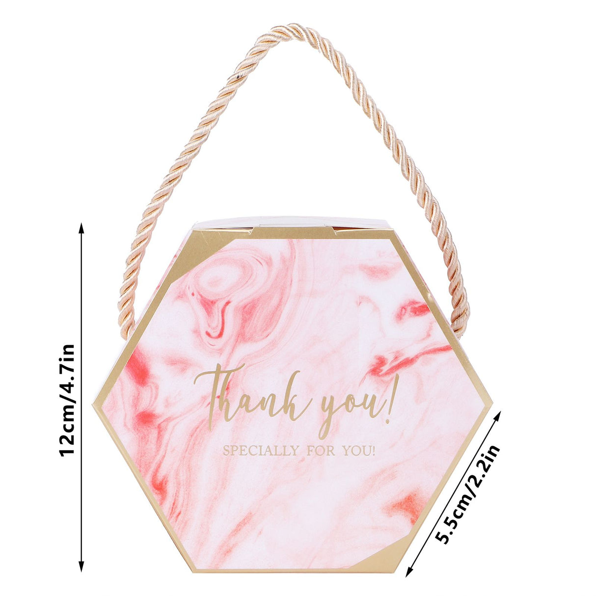10 Set Candy Boxes Bags Hexagonal Chocolate Gift Boxes with Ropes for Wedding SuppliesPink