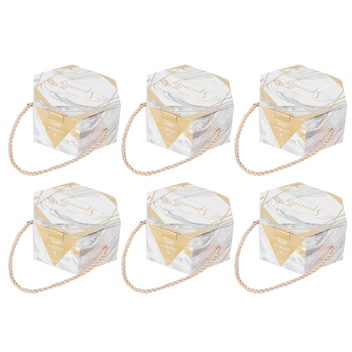 10 Set Candy Boxes Bags Hexagonal Chocolate Gift Boxes with Ropes for Wedding SuppliesMarble