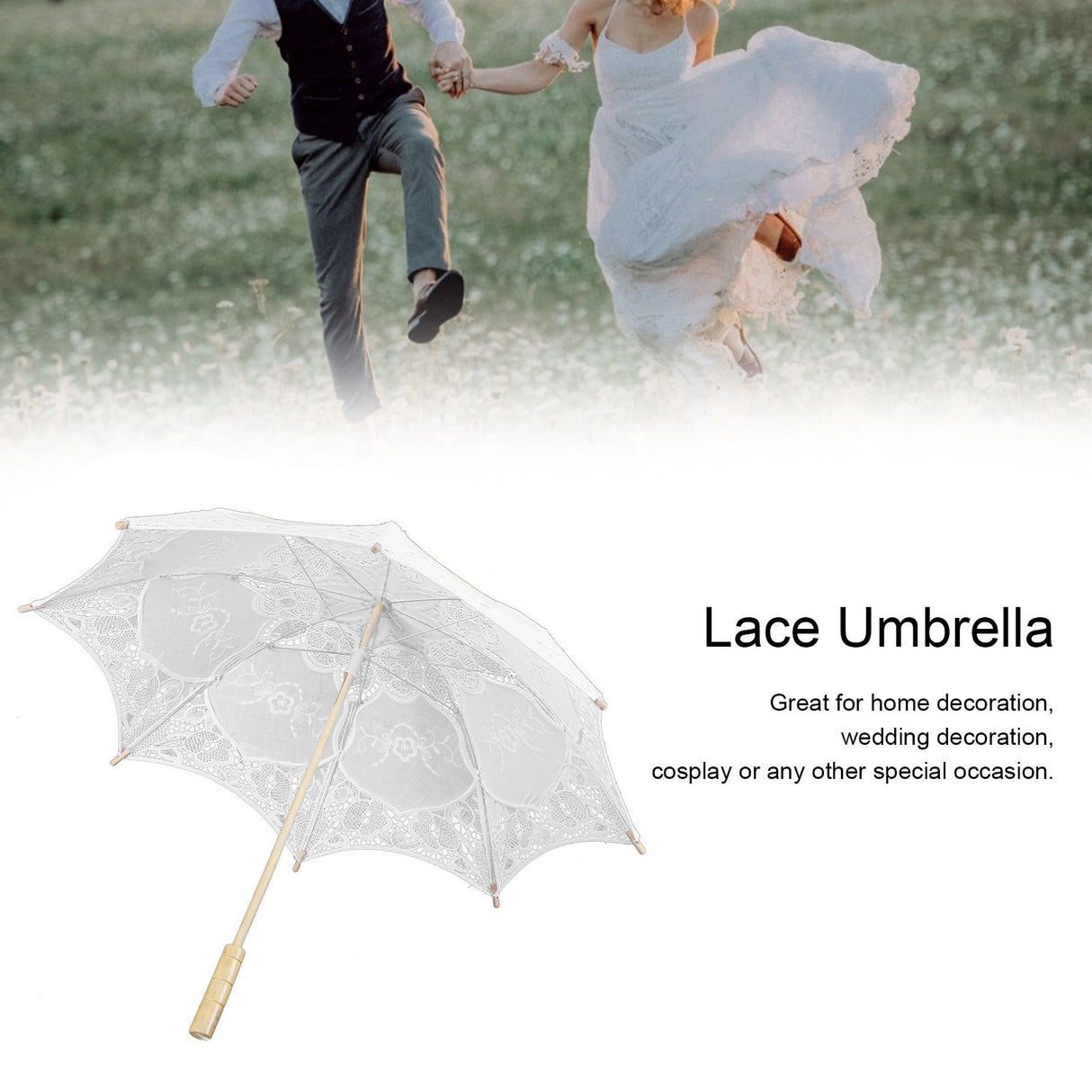 Lace Umbrella Wedding Bridal Parasol Umbrella for Photography Props Wedding SuppliesL White