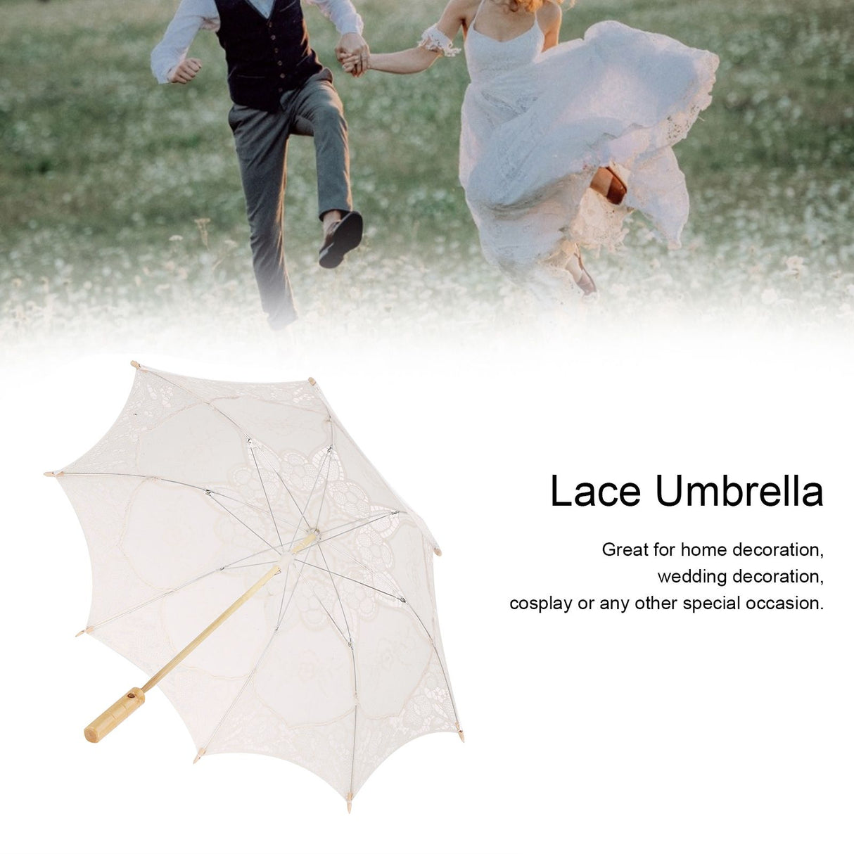 Lace Umbrella Wedding Bridal Parasol Umbrella for Photography Props Wedding SuppliesL Beige