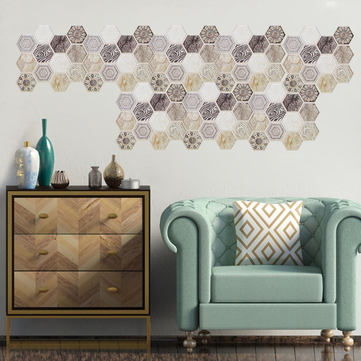 10Pcs Self Adhesive Sticker Background PVC Wall Decal Tile Sticker Home Decoration