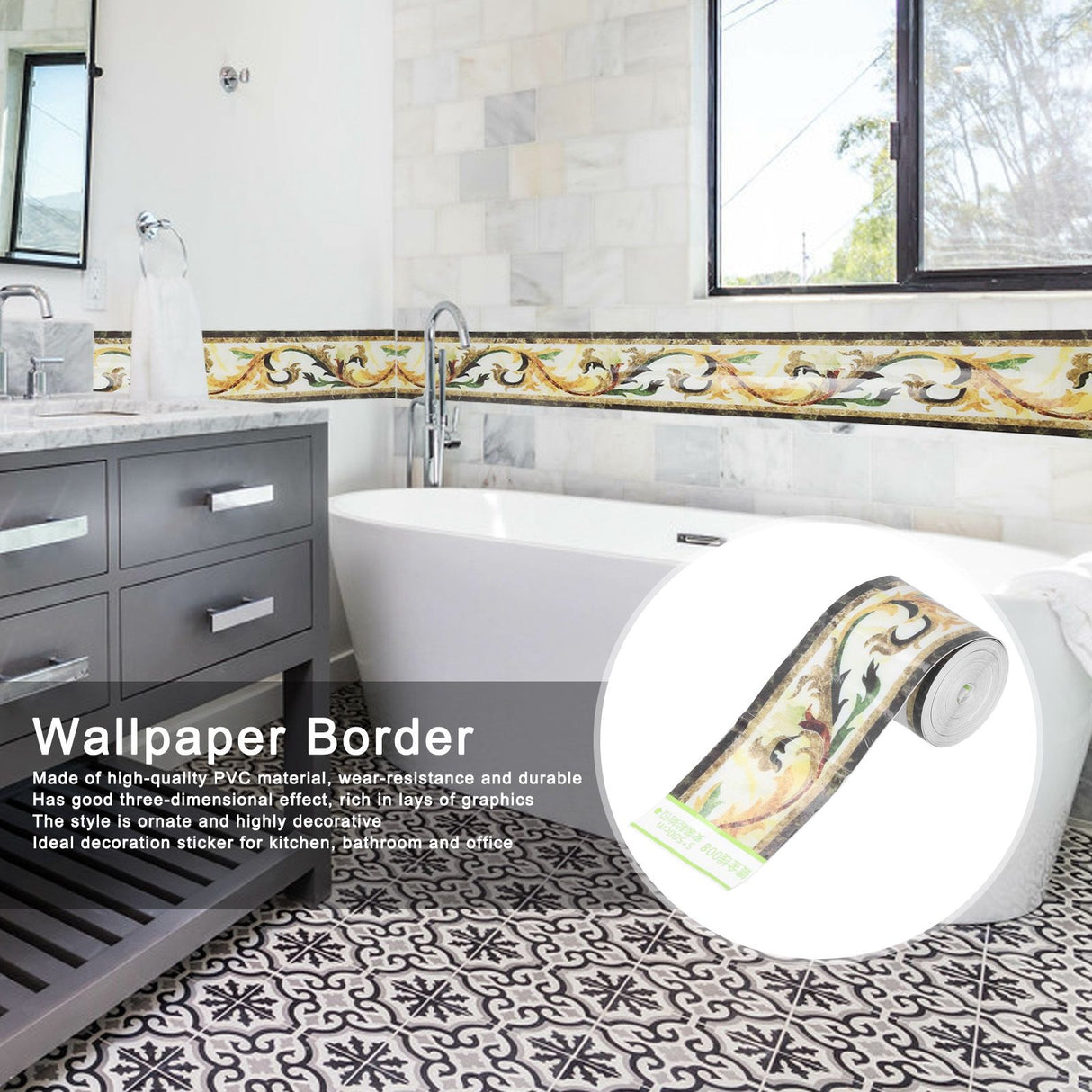Wallpaper Border Trim Self Adhesive Sticker Decor for Living Room Kitchen Bathroom 5x500cm