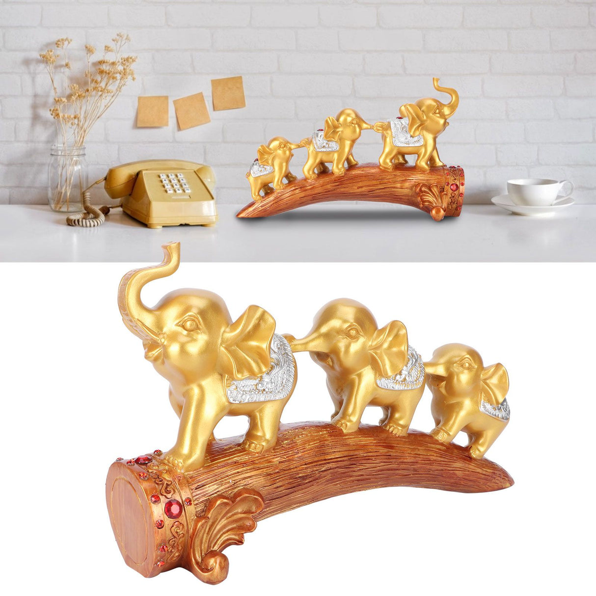 Elephant Statue Sculpture Innovative Synthetic Resin Ornaments Desktop Furnishing Gold