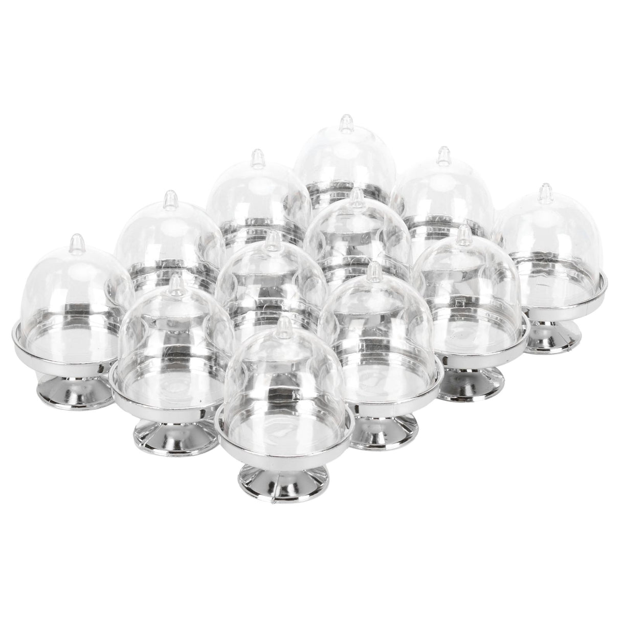 12 Set Mini Candy Box Cake Stand Cupcake Candy Display Plate with Lid Party SuppliesBottom Silver
