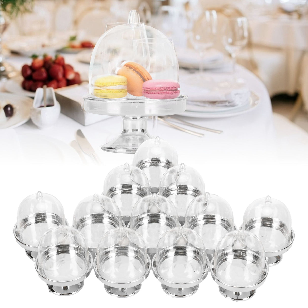 12 Set Mini Candy Box Cake Stand Cupcake Candy Display Plate with Lid Party SuppliesBottom Silver