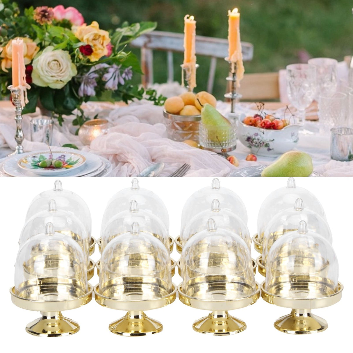 12 Set Mini Candy Box Cake Stand Cupcake Candy Display Plate with Lid Party SuppliesBottom Gold