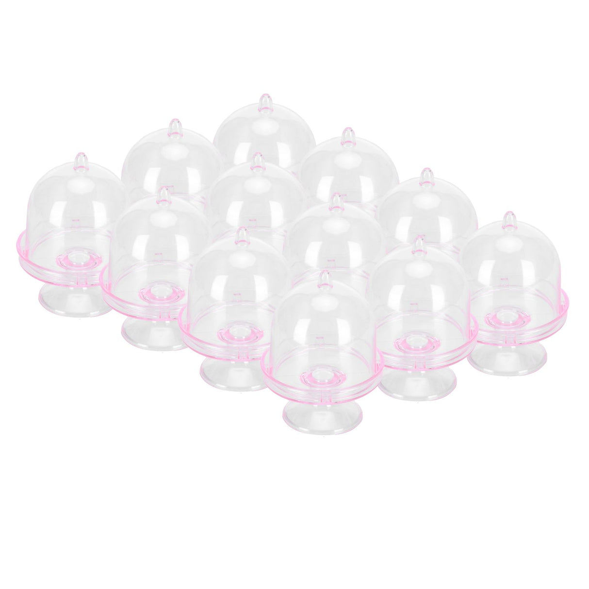 12 Set Mini Candy Box Cake Stand Cupcake Candy Display Plate with Lid Party SuppliesPink