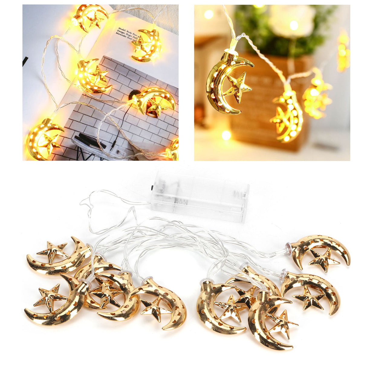 LED Light String Hollow Moon Star Shape Lamp Muslim Ramadan Festive Decoration Craft