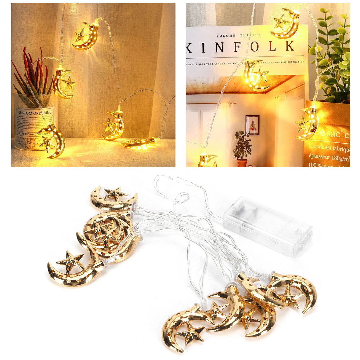 LED Light String Hollow Moon Star Shape Lamp Muslim Ramadan Festive Decoration Craft