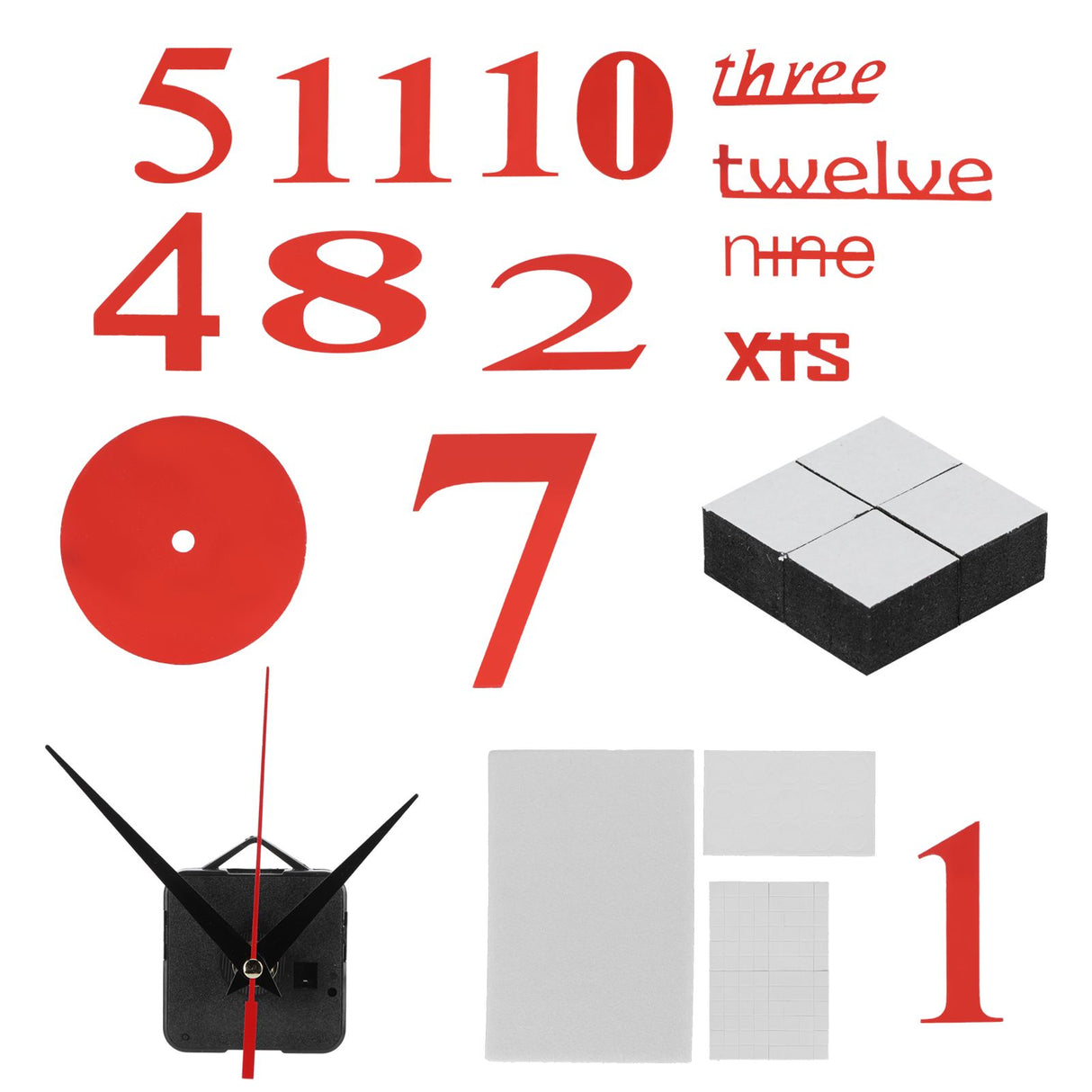 Modern DIY Digital Wall Clock Sticker Decals for Home Living Room Office DecorationRed