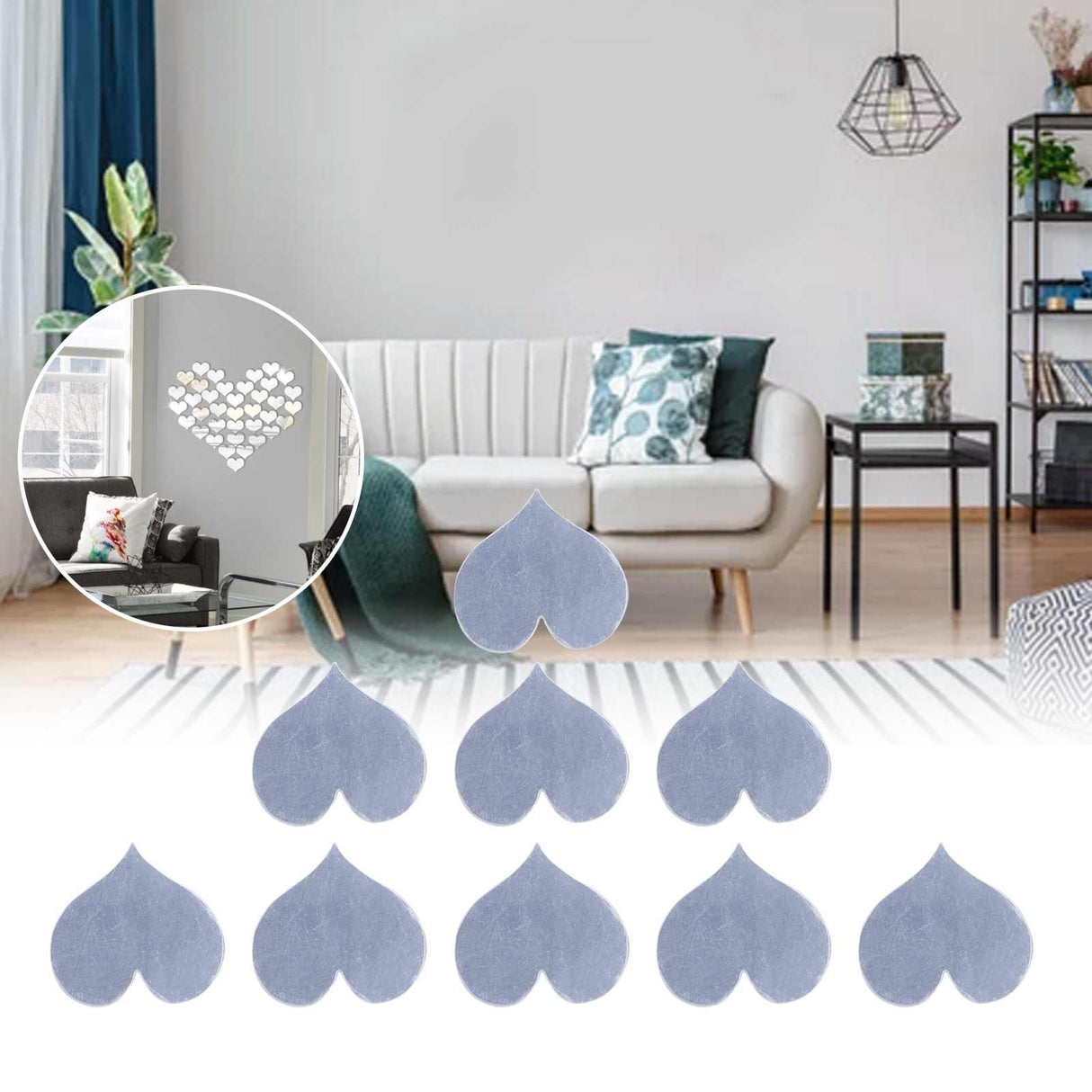 100PCS Self‑Adhesive Mirror Wall Stickers Heart Shape DIY Wall Decal for Home Bedroom Decor