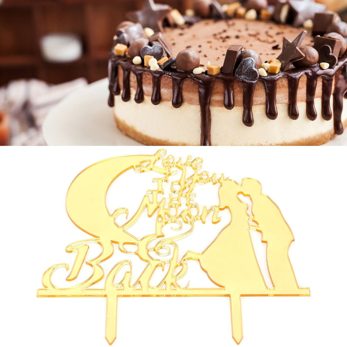 Cake Insert Gold Mirror Surface Cake Topper for Wedding Party Holiday Decoration