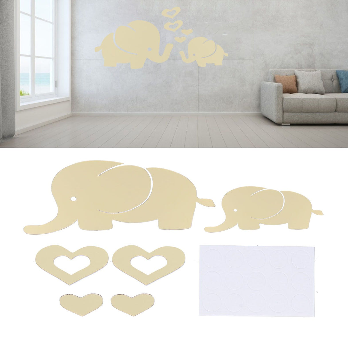 Innovative Cartoon Elephant Shape Beautiful Wall Sticker Room Mirror Wall Paper for DecorationGolden