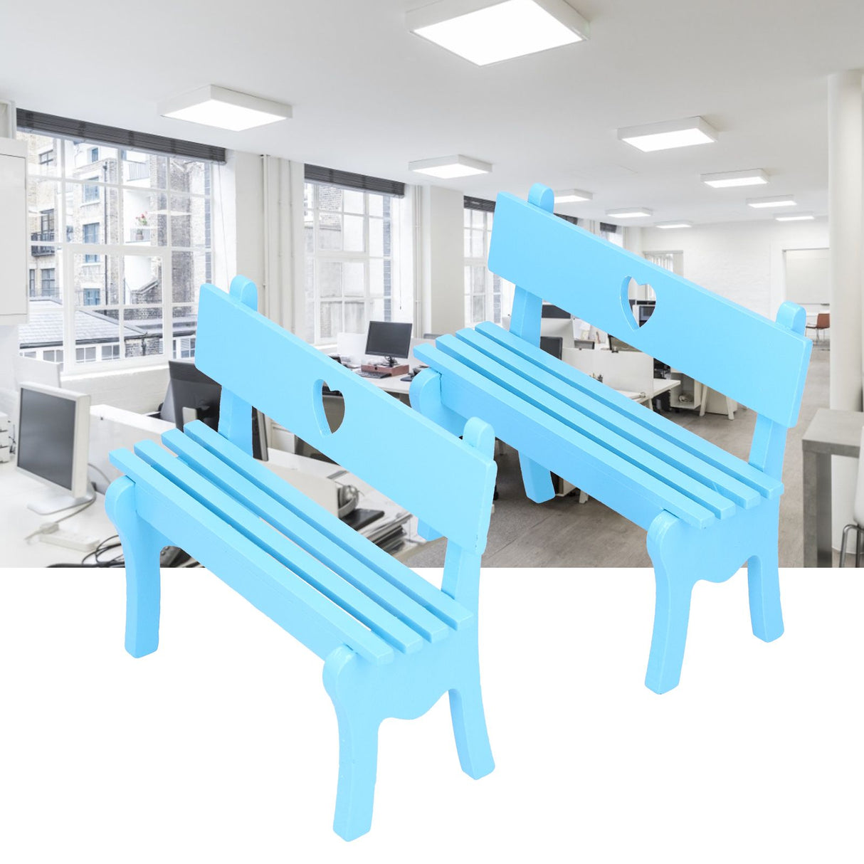 2Pcs Wooden Decorative Small Chair Originality Wooden Craft Decoration for Home OfficeBlue