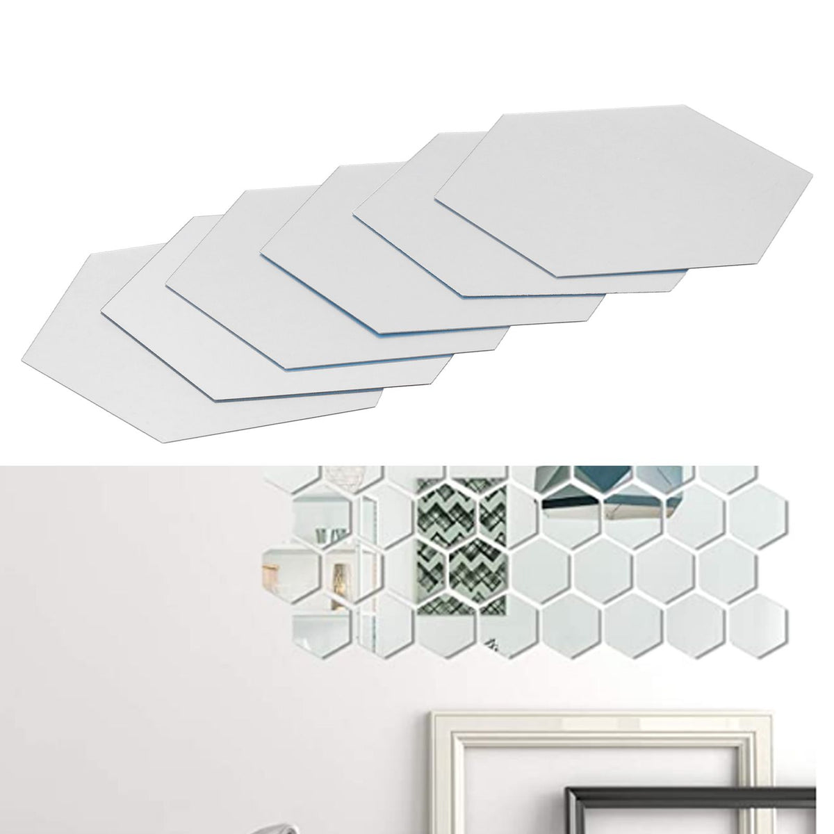 Mirror Wall Stickers Removable Hex Decals Home Living Room Bedroom Decoration Silver18x16x9.2cm (234pcs Sticker) 32Pcs