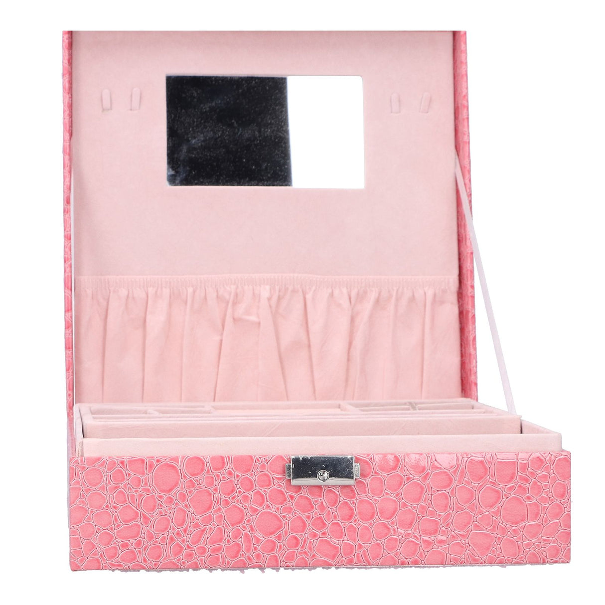 Pink Artificial Leather Jewelry Box Watch Jewelry Packaging Container Holder for Girls