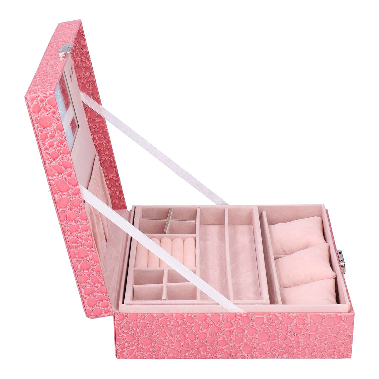 Pink Artificial Leather Jewelry Box Watch Jewelry Packaging Container Holder for Girls
