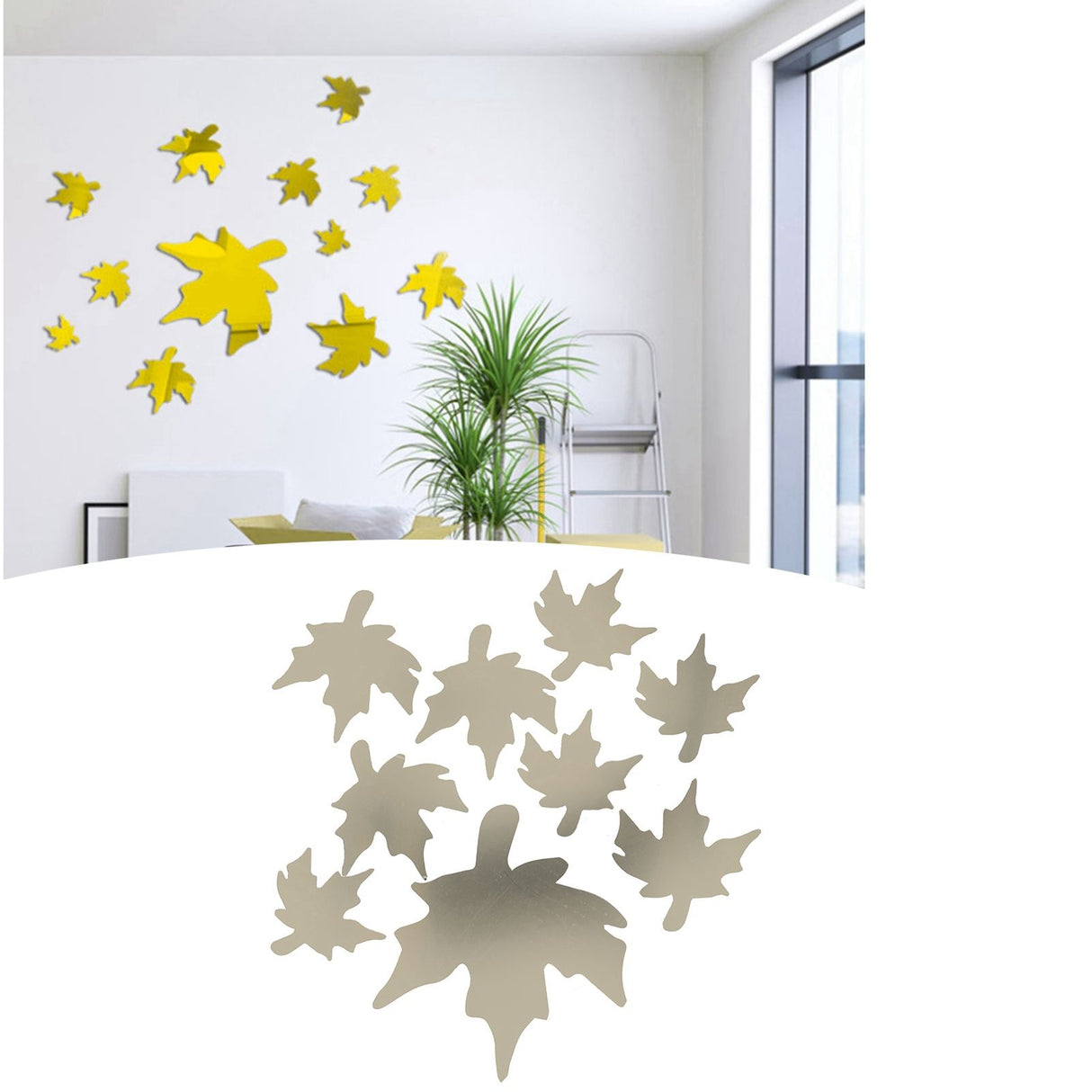 DIY Wall Stickers Maple Leaf Shape PVC Decals 3‑Dimensional Home Wall DecorationGold
