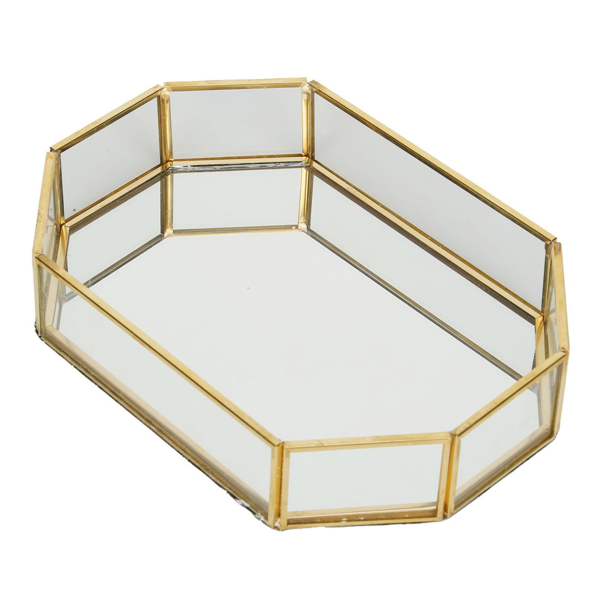 Octagonal Storage Box Mini Gold Geometry Jewelry Necklace Dessert Basket with Flannel 20x14x4cm