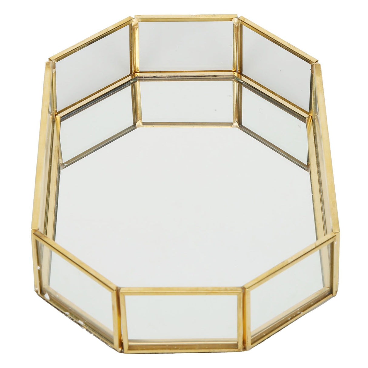 Octagonal Storage Box Mini Gold Geometry Jewelry Necklace Dessert Basket with Flannel 20x14x4cm