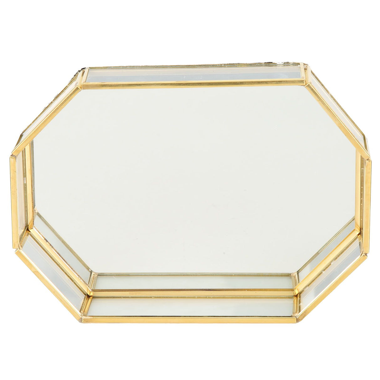 Octagonal Storage Box Mini Gold Geometry Jewelry Necklace Dessert Basket with Flannel 20x14x4cm
