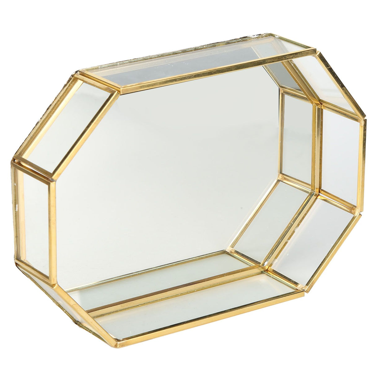 Octagonal Storage Box Mini Gold Geometry Jewelry Necklace Dessert Basket with Flannel 20x14x4cm