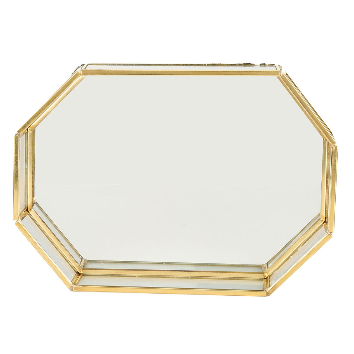 Octagonal Storage Box Mini Gold Geometry Jewelry Necklace Dessert Basket with Flannel 20x14x4cm