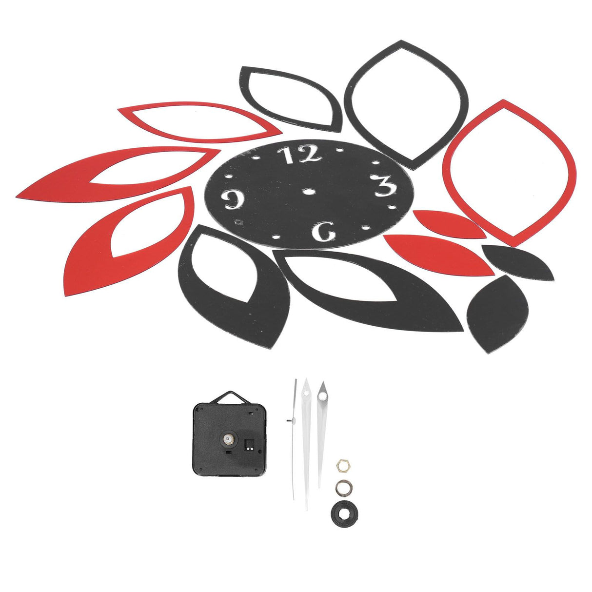 DIY Mirror Wall Clock Stickers Modern Decor for Home Living Room Background Sticker(Noir rouge )