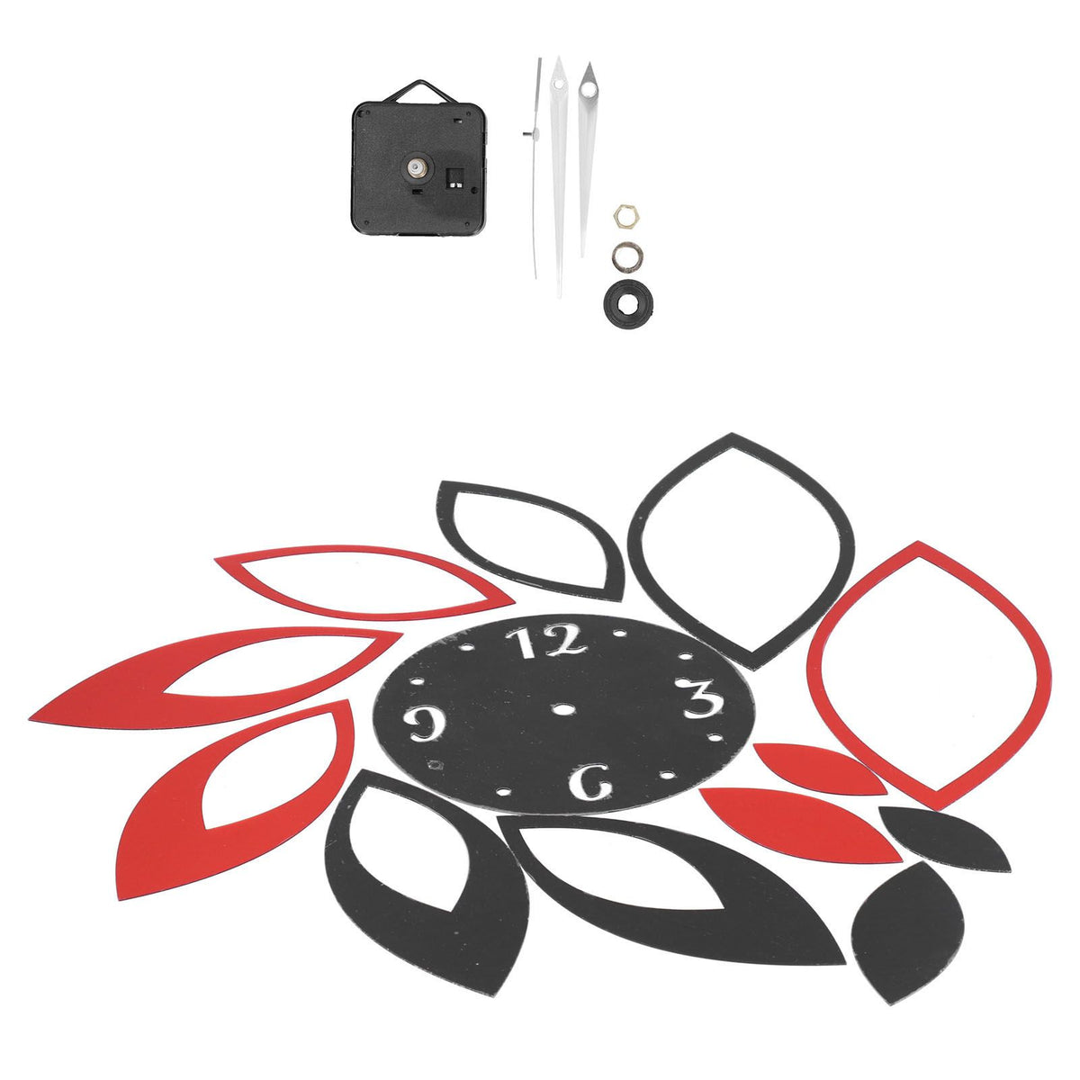 DIY Mirror Wall Clock Stickers Modern Decor for Home Living Room Background Sticker(Noir rouge )