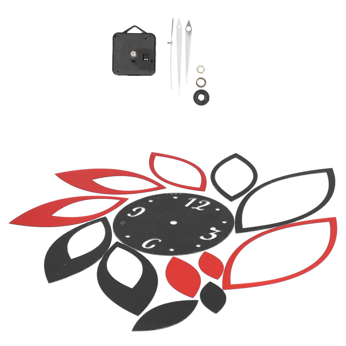 DIY Mirror Wall Clock Stickers Modern Decor for Home Living Room Background Sticker(Noir rouge )