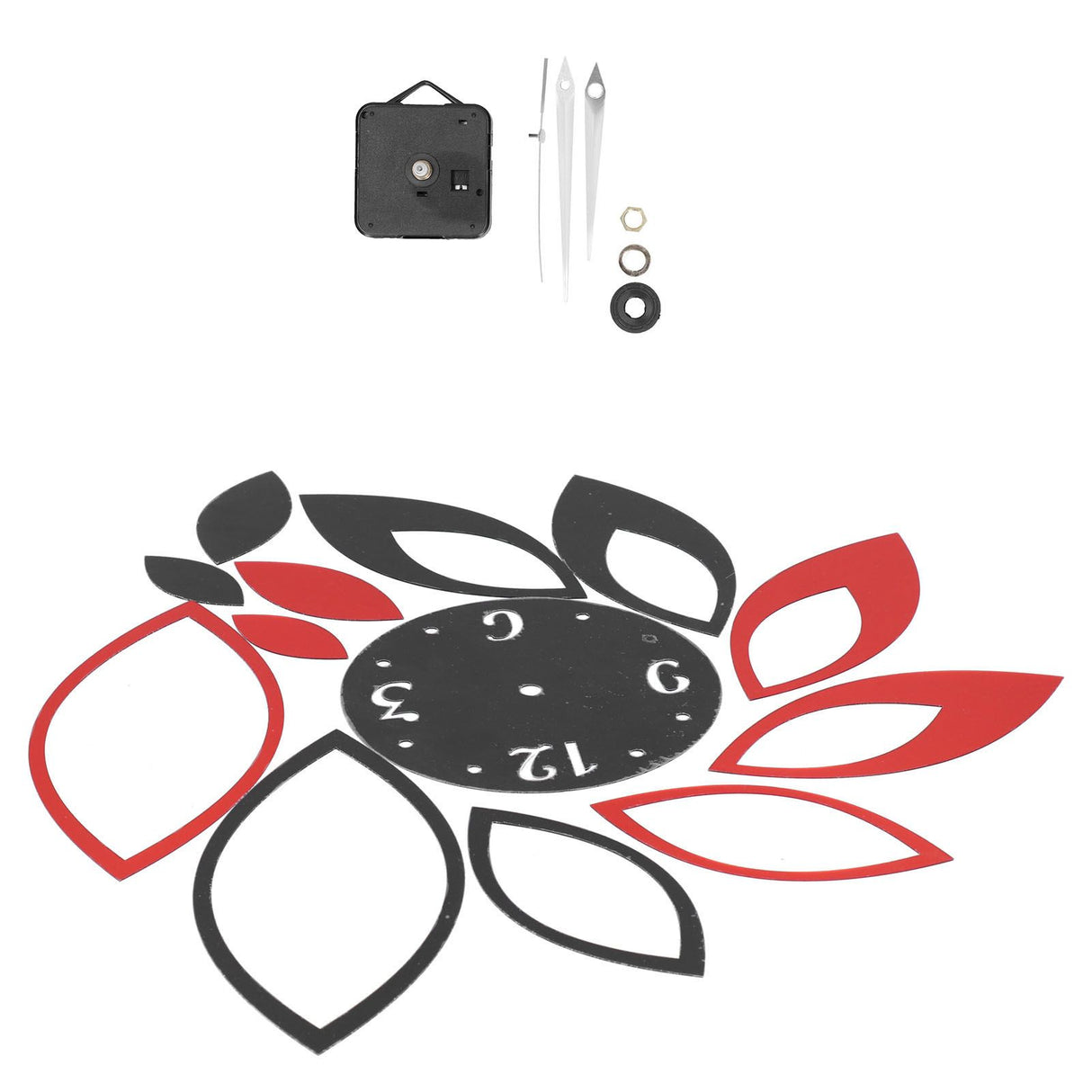 DIY Mirror Wall Clock Stickers Modern Decor for Home Living Room Background Sticker(Noir rouge )