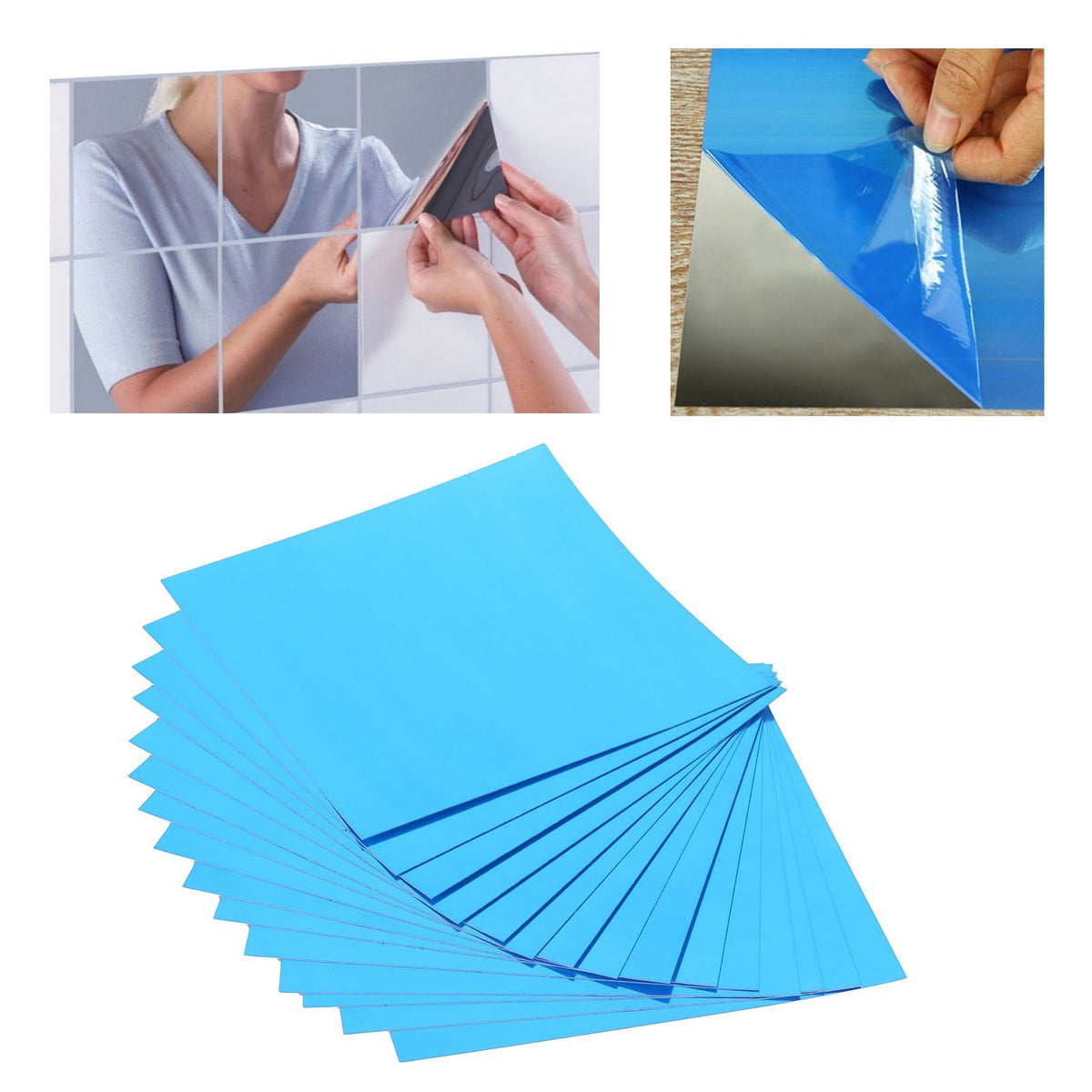 Mirror Wall Sticker DIY Square SelfAdhesive Decals for Home Bathroom Bedroom Silver