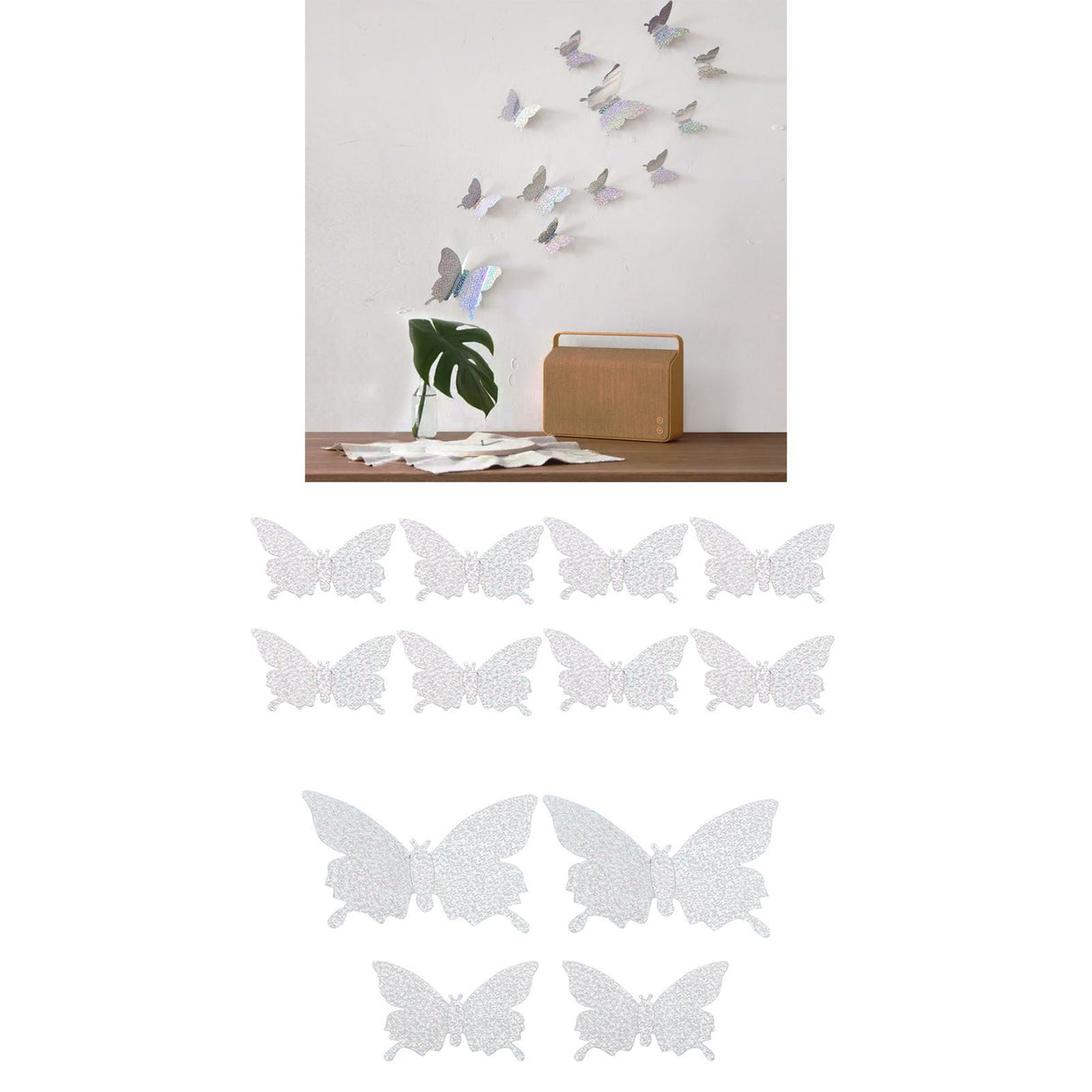 12Pcs/Set 3‑Dimensional Sticker Simulation Flash Wallpaper Living Room Wedding Wall Art for HomeShiny Silver
