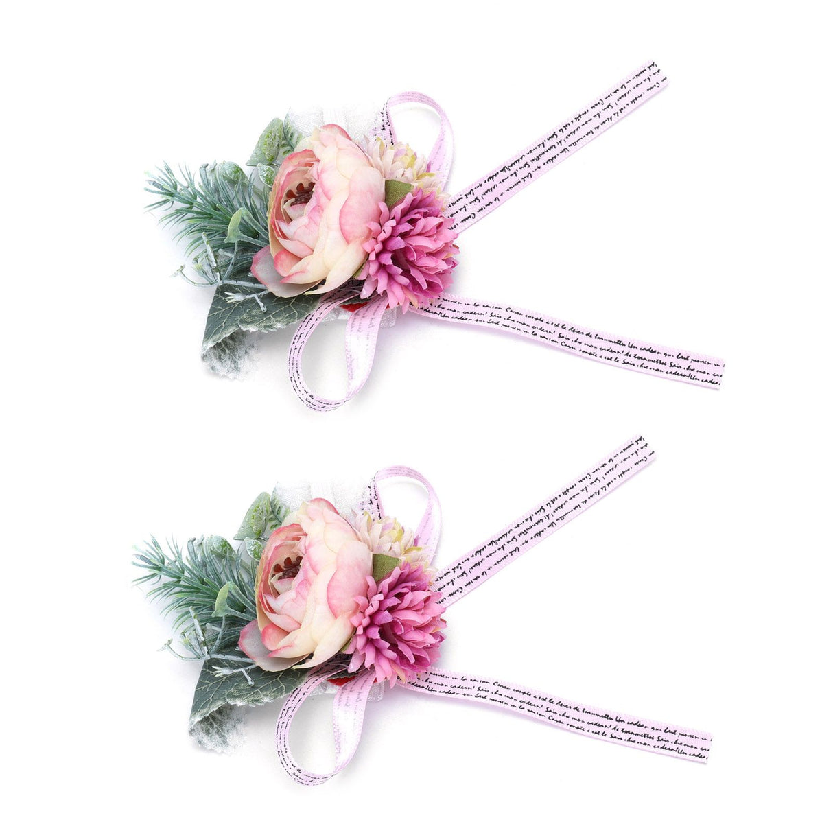2Pcs Wedding Bridal Corsage Bridesmaid Wrist Flower for Wedding Party AnniversaryPink