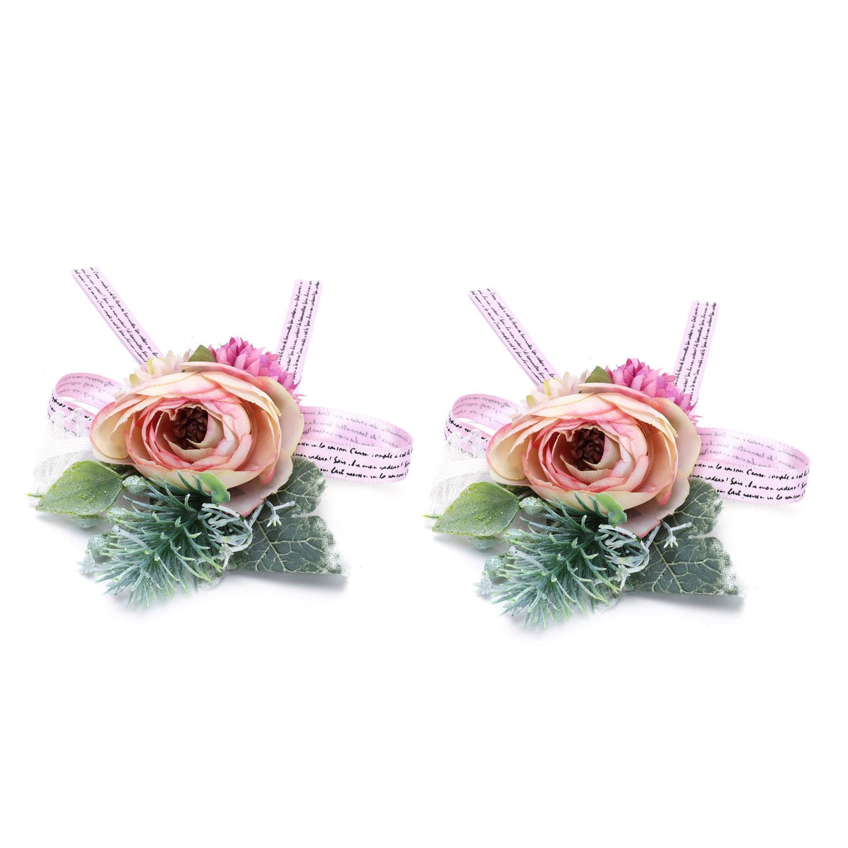 2Pcs Wedding Bridal Corsage Bridesmaid Wrist Flower for Wedding Party AnniversaryPink