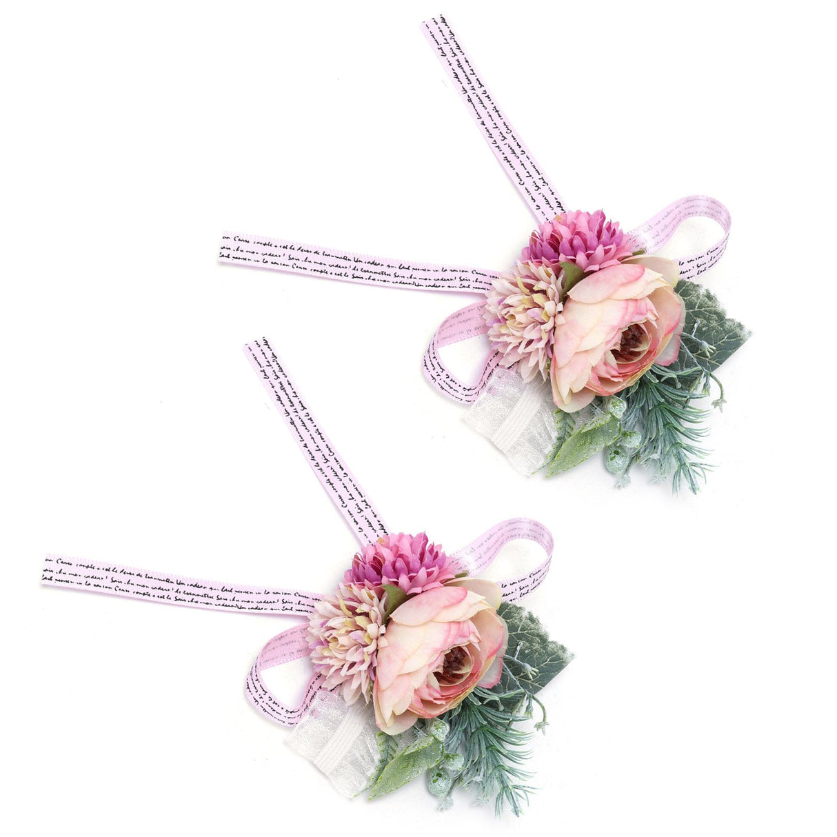 2Pcs Wedding Bridal Corsage Bridesmaid Wrist Flower for Wedding Party AnniversaryPink