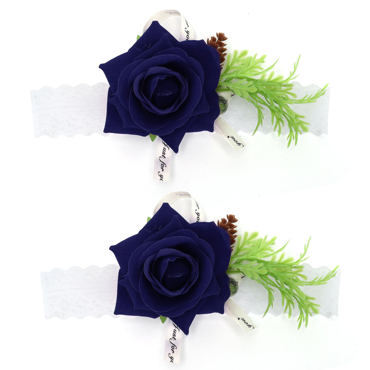 2Pcs Bridesmaid Silk Wrist Flower Bridal Corsage Wedding Ceremony Decoration SupplySapphire Blue