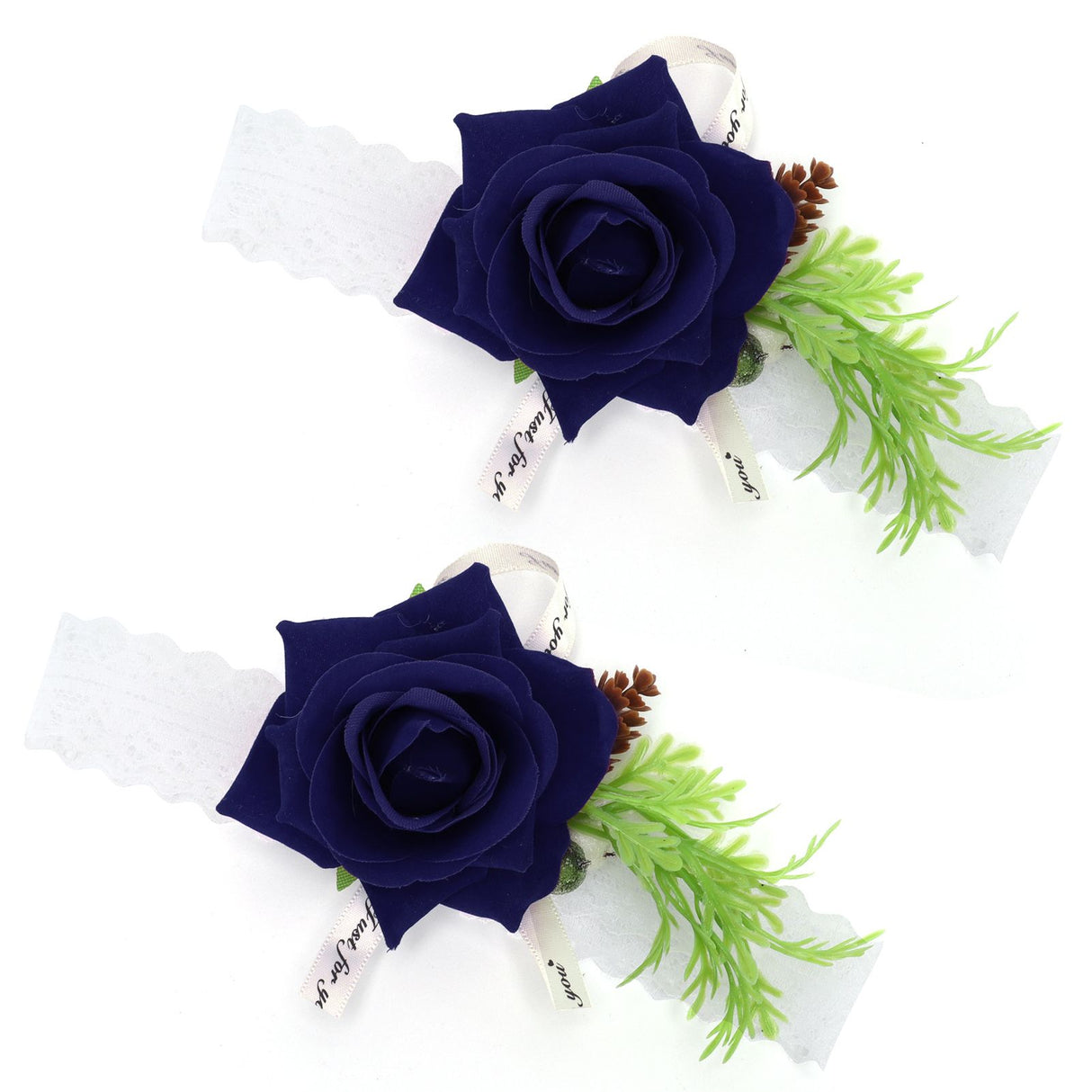 2Pcs Bridesmaid Silk Wrist Flower Bridal Corsage Wedding Ceremony Decoration SupplySapphire Blue