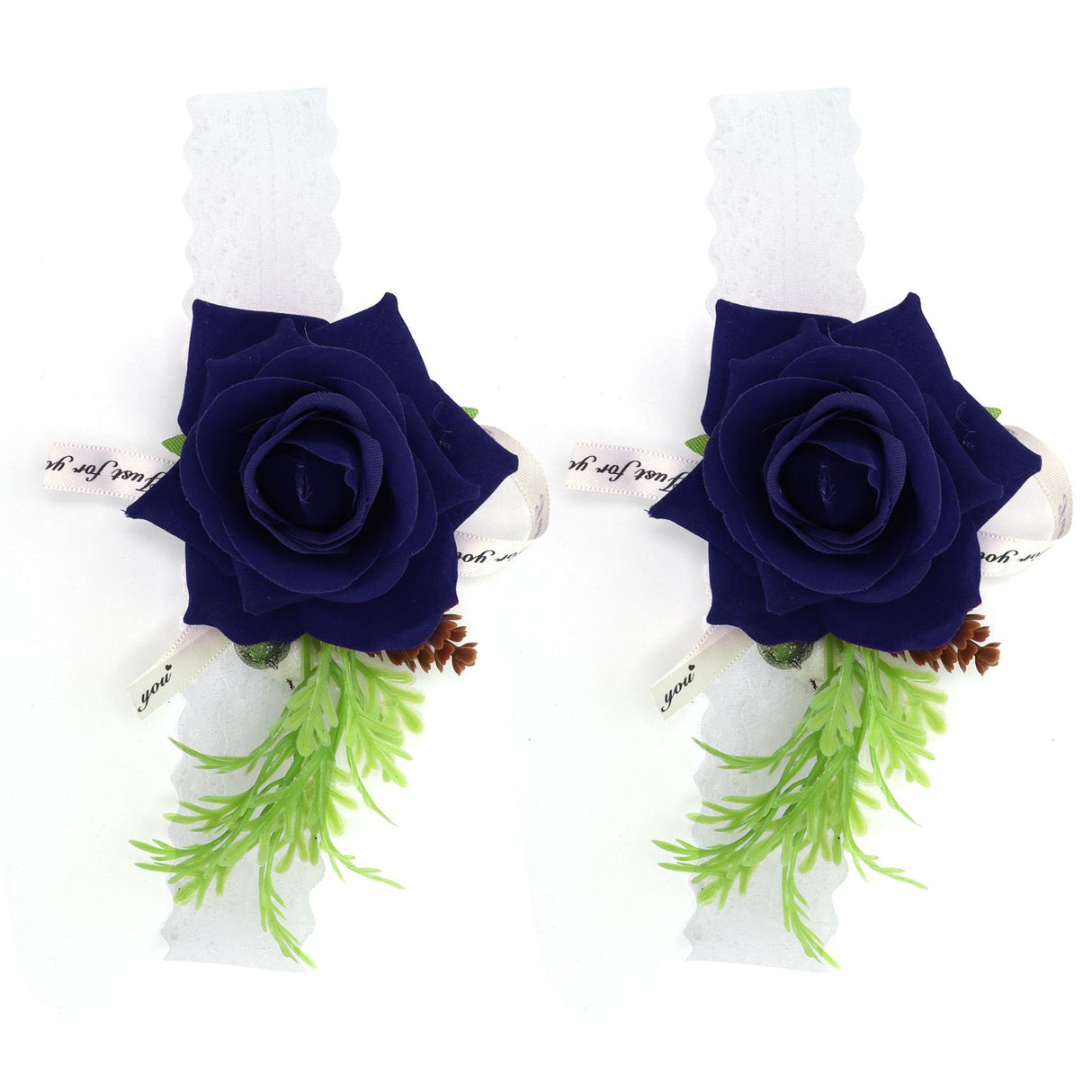 2Pcs Bridesmaid Silk Wrist Flower Bridal Corsage Wedding Ceremony Decoration SupplySapphire Blue