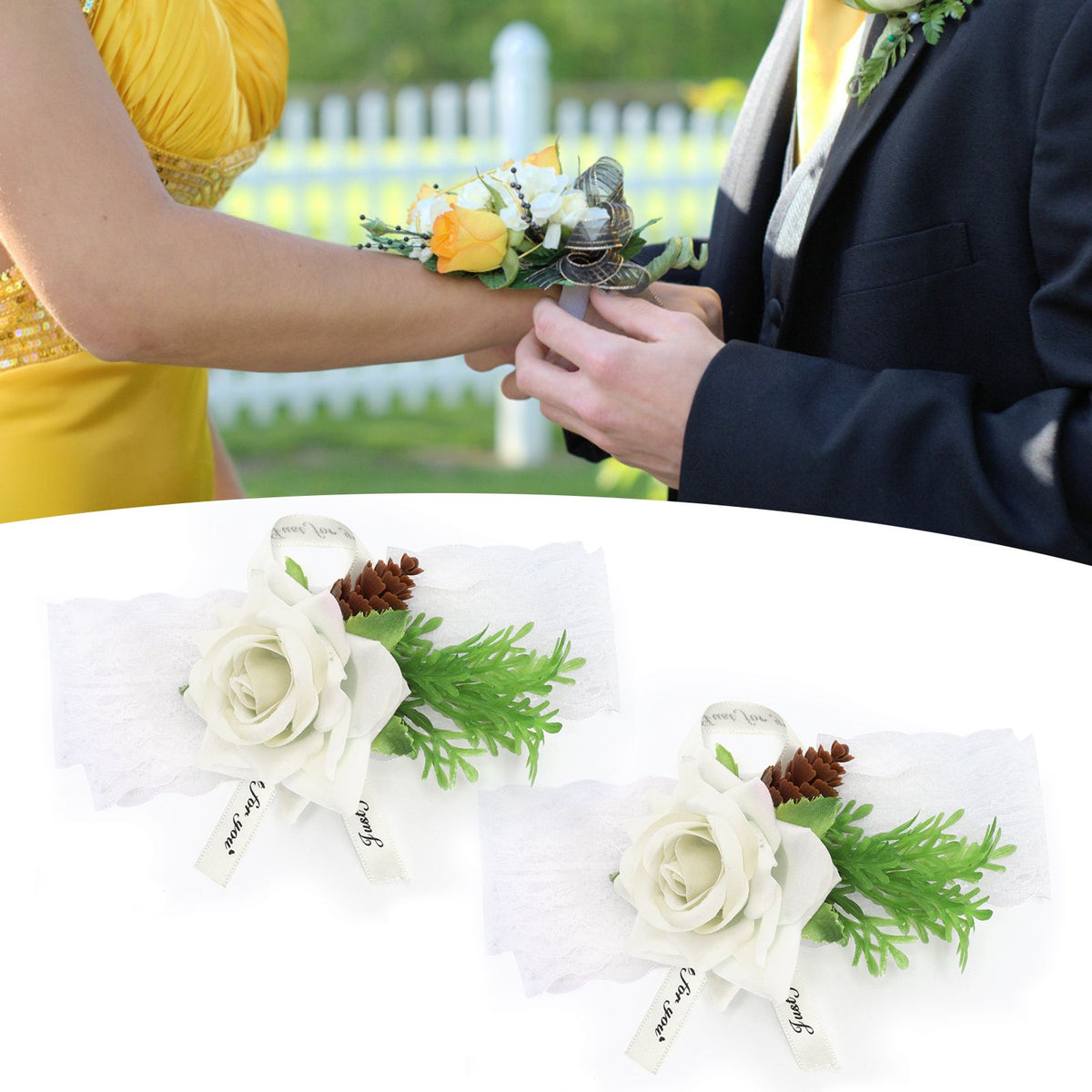 2Pcs Bridesmaid Silk Wrist Flower Bridal Corsage Wedding Ceremony Decoration SupplyWhite