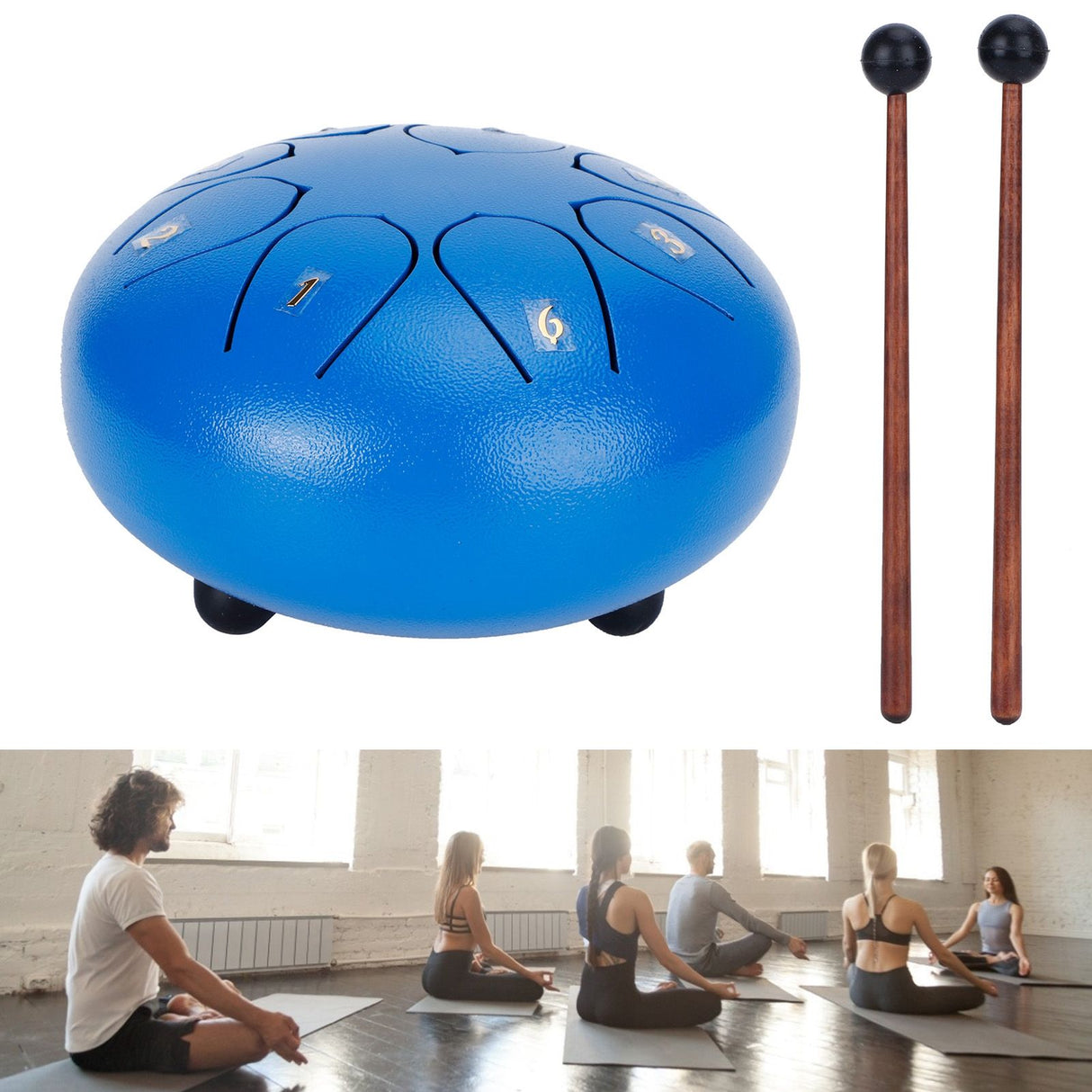 6in Tongue Drum 8‑Tones Ethereal Hand Pan Drums with Drumstick Percussion InstrumentBlue