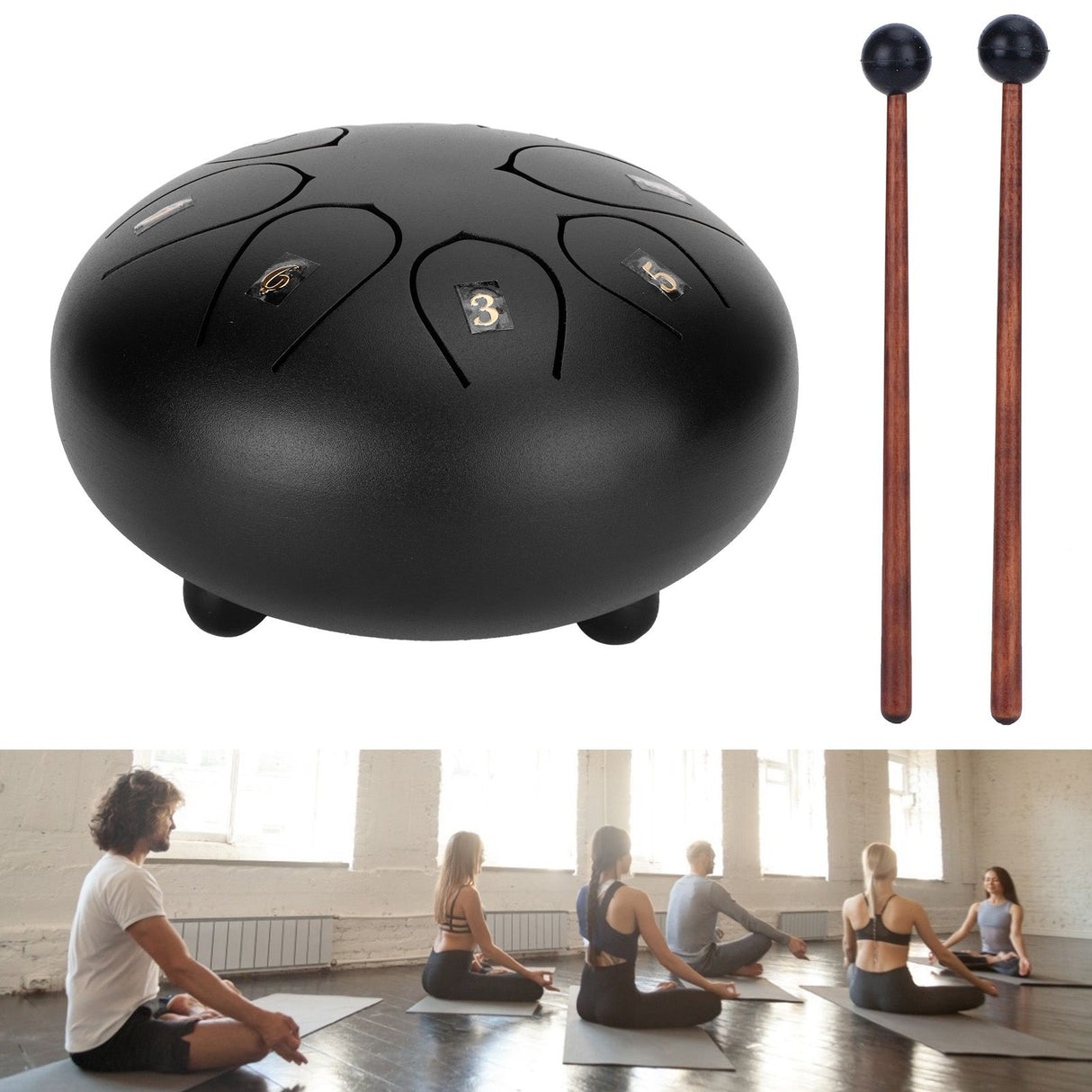 6in Tongue Drum 8‑Tones Ethereal Hand Pan Drums with Drumstick Percussion InstrumentBlack