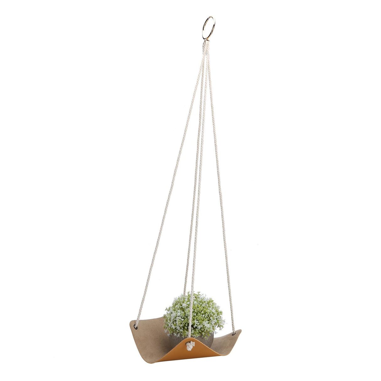 Hanging Planter Holder PU Leather Base Cotton Rope Net Flowerpot Hanging Basket for GardeningYellow 10cm
