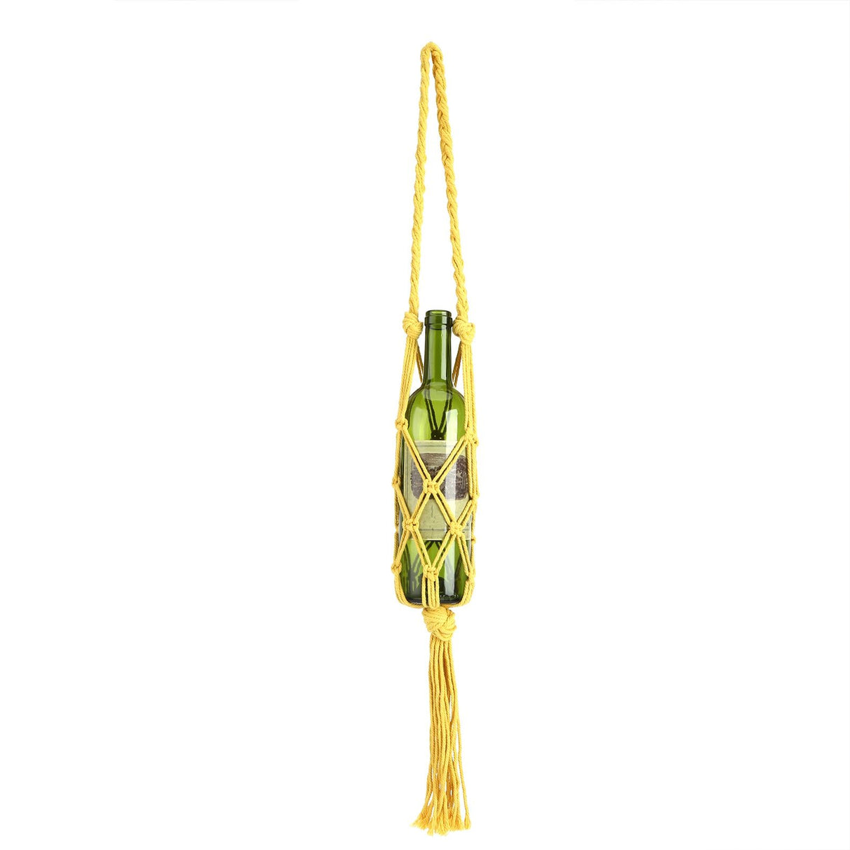 Wine Bottle Holder Bohemian Style Hand Knitting Cotton Rope Bottles Storage Hanging BagYellow