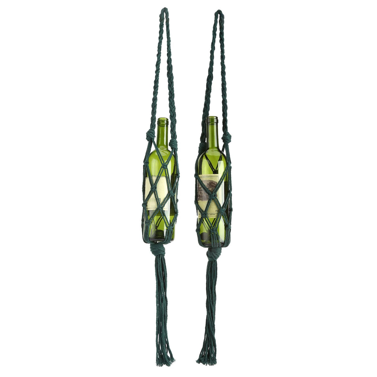 Wine Bottle Holder Bohemian Style Hand Knitting Cotton Rope Bottles Storage Hanging BagDark Green