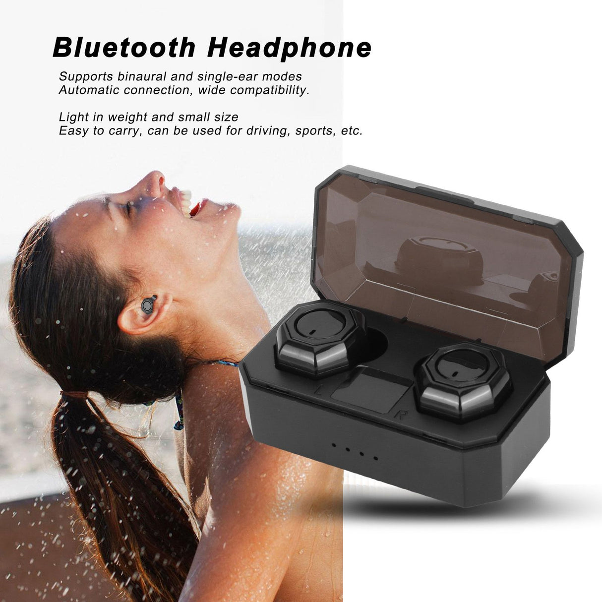 Binaural Bluetooth Headphones Portable Bluetooth Headset Earphones for Driving UseBlack