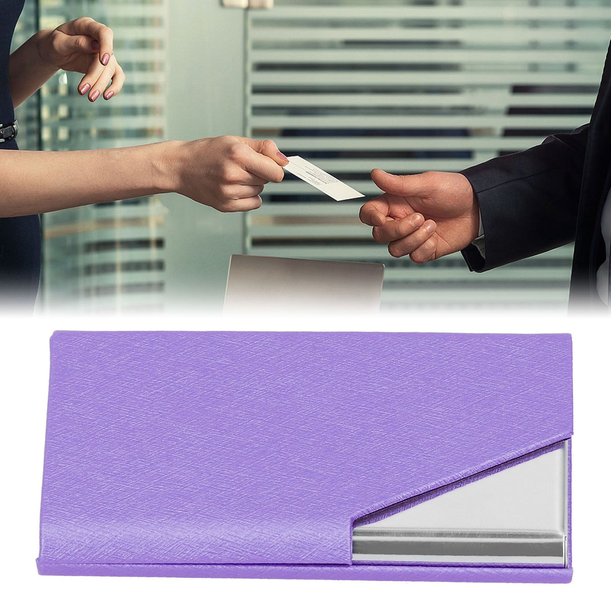 Business Card Holder Stainless Steel Innovative Name Card Case Organizer for Commercial UsePurple 007#