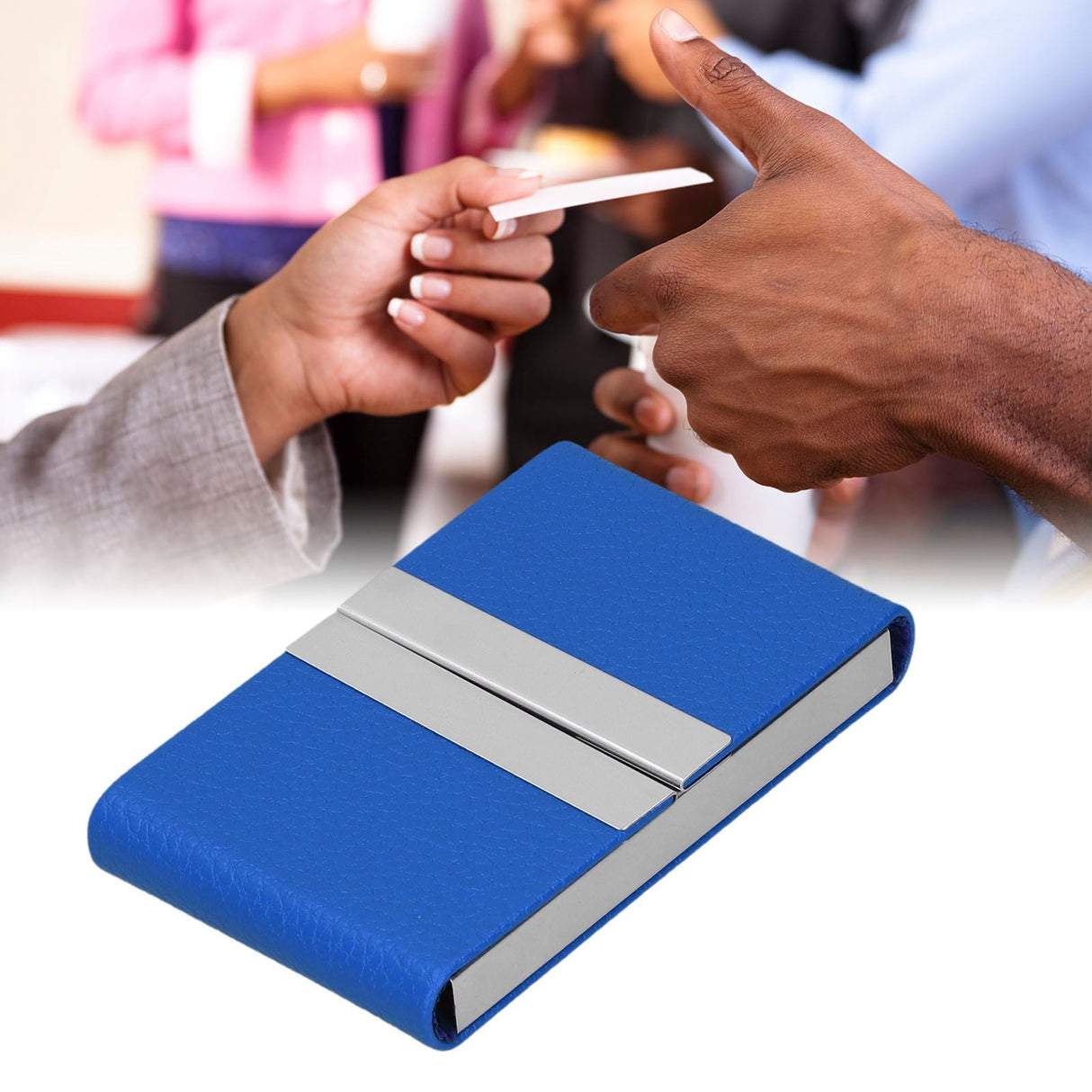 Large Capacity Business Card Holder Pocket Name Card Box Case for Men Double OpenBlue 400#