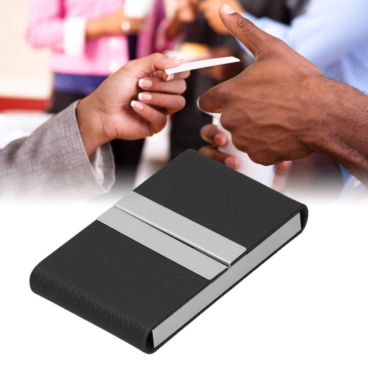 Large Capacity Business Card Holder Pocket Name Card Box Case for Men Double OpenBlack 400#