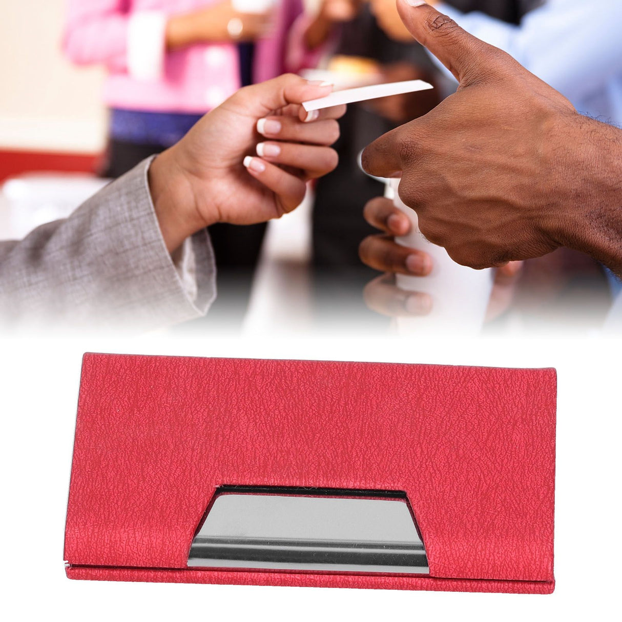 Business Name Card Holder Case Stainless Steel Organizer Portable for Business WorksRed 336#